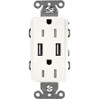 Lutron SCR-15-UBTR-BW, 15A Dual USB Receptacle, Tamper Resistant in Brilliant White